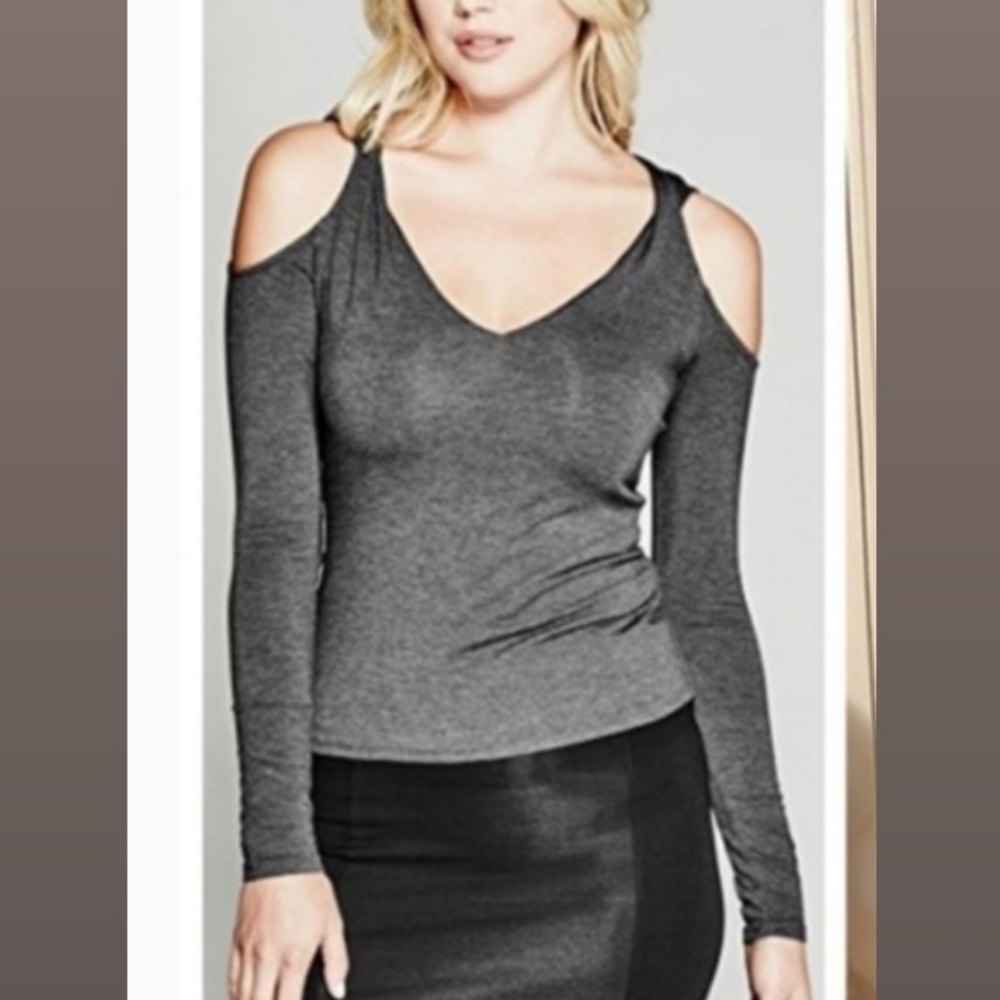 Marciano Gray Cold-Shoulder Long Sleeve Tee